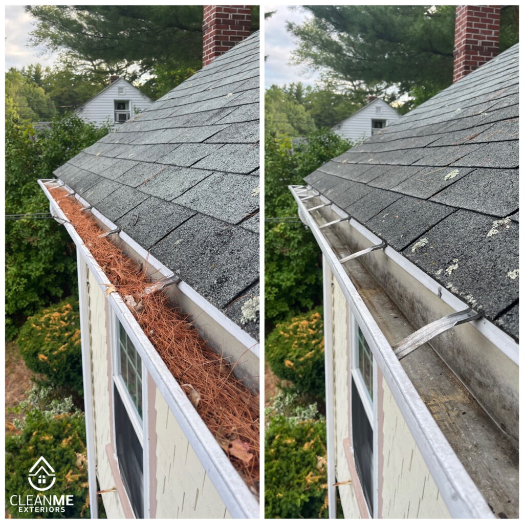 Before and After of gutter cleaning